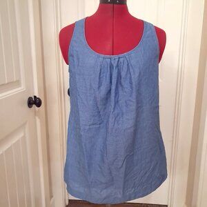 CAbi sz S SMALL Chambray Breezy‎ Woven Tank Top #883 Light Denim Blue Sleeveless